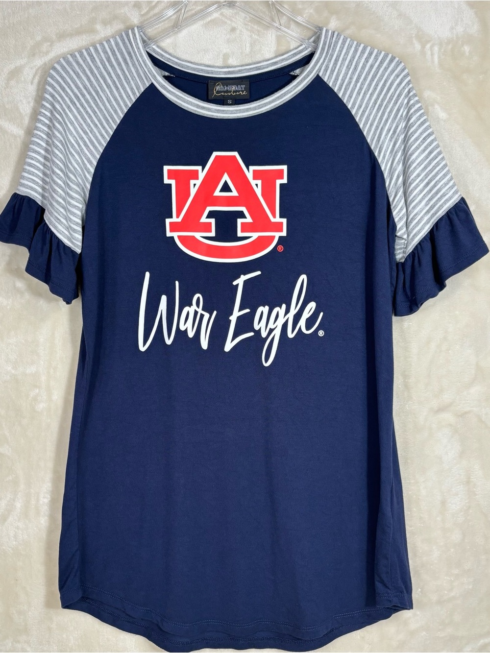 Game Day Couture Women’s Auburn 'War Eagle' Navy Ruffle Sleeve Tee Size S